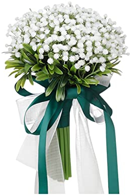 KEFSR Ästhetische Brautsträuße aus Elfenbeinfarbenen Rosen mit Eukalyptusblättern, Künstliche Hochzeitsblumensträuße mit Satinschleife, Brautsträuße aus Seidenrosen für Brautjungfern(Grün)