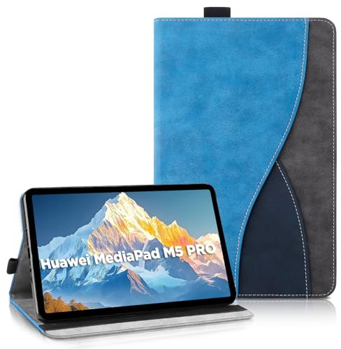 AsWant Hülle für Huawei MediaPad M5 / M5 PRO (10.8 Zoll) - Ultradünne Business Tricolor Tablette mit Portemonnaie und Standfunktion Schutzhülle Kompatibel mit Huawei Mediapad M5 Hülle (Blau)