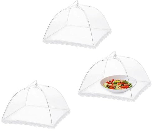 HXHWKEN 3 Stück Fliegenhaube Faltbare Lebensmittel Abdeckung Mesh-Material Abdeckhaube für Essen Kuchenabdeckung Fliegenschirm für Obst Picknick BBQ, 32x32cm