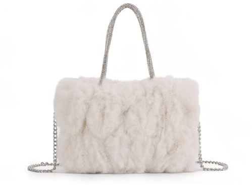 Jywmsc Abendtasche aus Kunstpelz für Damen, Flauschige Clutch, Elegante Plissierte Handtaschen für Party, Abschlussball, Hochzeit