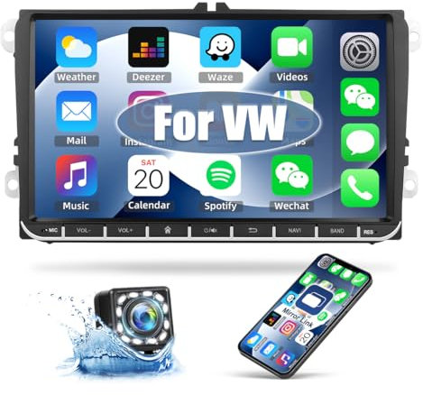 1G+32G CAMECHO Android 13 GPS Autoradio für VW Golf 5 Polo Skoda mit Bluetooth Navi, 9 Zoll Bildschirm 2 DIN Radio mit Mirror Link FM/RDS WiFi SWC und USB