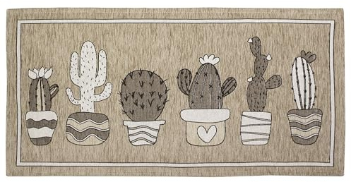Floori Tappeto Cucina Cactus Ciniglia con Antiscivolo Moderno Passatoia Cucina Ingresso Piante Grasse Colori Moderni Arredo Salotto Camera Made in Italy (Visone, 57x115 cm)