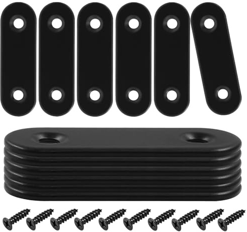 HARSKIYER 12 Pcs 2 Inch Straight Bracket, Stainless Steel Flat Mending Brace, Black Connector Plate with Mounting Screws & Screwdriver for Furniture Repair, Fixing