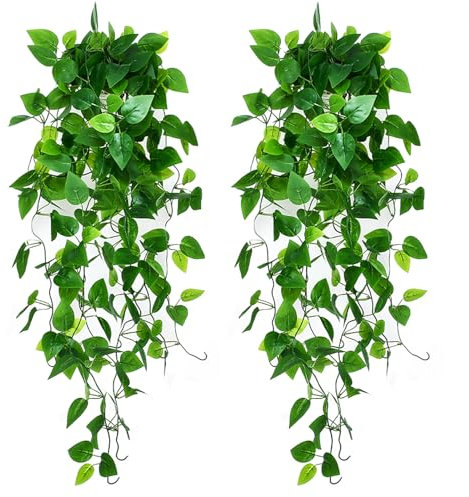 aghoer Künstliche Hängepflanze, 2 Stück Artificial Hanging Plant, Kunstpflanze Hängend 100CM, Hängende Plastikpflanzen Gefälschte Efeu, Reben Künstliche, für Indoor Outdoor Garten Wanddekoration