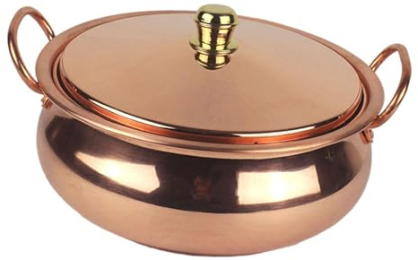 PETSOLA Olla de Tapa Cómoda Cazo de Cobre Grueso Artesanal Cazuela con Asas Dobles para Inducción Directo Olla Completamente de Cobre Adecua, 18 CM