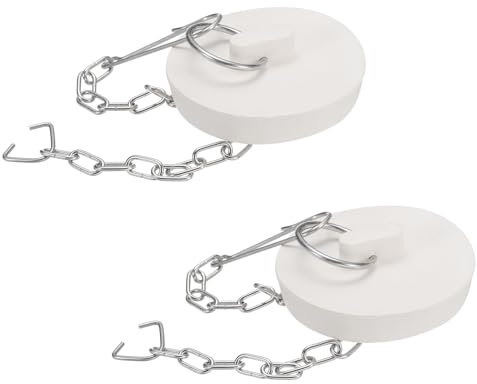 QUARKZMAN 2pcs Tapones de Drenaje para 48-49cm Agujero, Tapón de Desagüe de Goma con 25cm Cadena de Acero Inoxidable Tampões de Drenagem para Bañera Fregadero Lavabo Cocina Ducha, Blanco