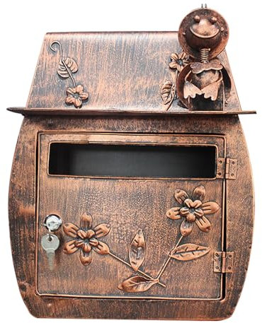 YCWJPPL Abschließbarer Postkasten zur Wandmontage, Vintage-Briefkästen für Den Außenbereich, Großer Metallbriefkasten, Brifkasten zum Aufhängen 30 x 16 x 40 cm(Brown)