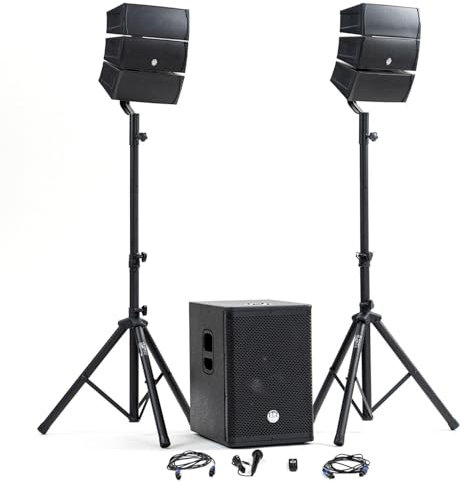 Pack Sonorisation DJ Complet BM Bmsonic BMS-12-ARRAY-BT MKII, 1000W, Enceintes Sat, Caisson 31cm USB/Bluetooth, Supports Câbles