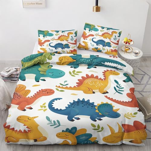 Qfpryzius Parure de Lit 90x190 Enfant pour 1 Personne Dinosaure, Housse de Couette Réversible Jurassic Dino + 1 Taie d'oreiller 65x65 cm, Doux Ensemble de Literie en Microfibre pour Garçon Fille