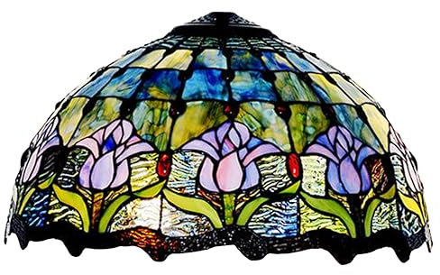 JWBXFYXW 16 Inch Tiffany Lamp Shade Replacement, Only Vintage Antique Handmade Stained Glass Chimney, Blue Tulip Style Table Lamp Pendant Light Floor Lamp Ceiling Fixtures Accessories