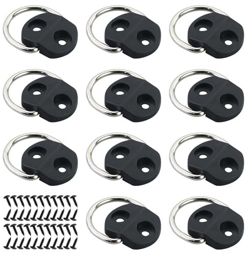 AMANDELIZABE 11 anelli di fissaggio a D, ganci ad anello per cornice, in acciaio inox a D, per fissaggio del carico in auto, kayak e rimorchi, colore nero