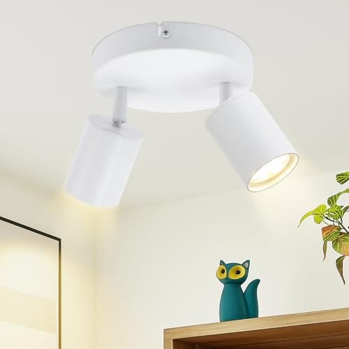 Homefire LED Deckenstrahler Deckenlampe - 2 Flammig GU10 Weiß Deckenleuchte | 350° Schwenkbar Strahler Spots Innen Deckenspot flurlampe für Wohnzimmer Küche Schlafzimmer Ohne Leuchtmittel