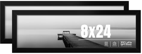 LaVie Home 8x24 Picture Frame 2 pack, Display Pictures 8 x 24 Panoramic Frame, 8x24 Black Photo Frame with HD Plexiglass, Display Frame for Vertical or Horizontal, Classic Collection
