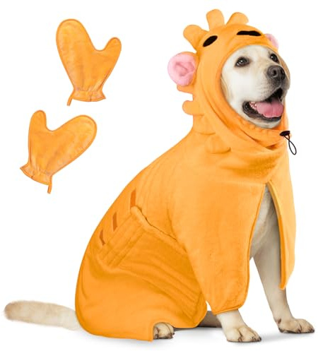 Bibykivn Hundebademantel, Einstellbare Dichtheit Hundebademantel mit Klettverschluss, Schnelltrocknender Hundebademantel, für Große Mittelgroße Kleine Hunde/Katze (Lion-Orange, L)