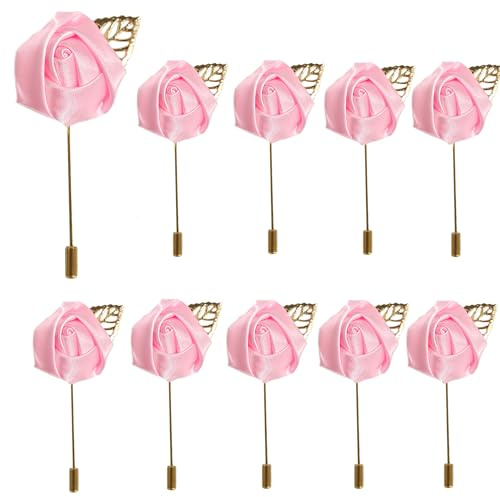 10 Stück Blumen Anstecknadel Boutonniere Handgefertigt Revers Pin Ansteckblume Bräutigam Hochzeit Rose einfach zu tragen für Braut Bräutigam Groomsman Brautjungfer Hochzeit Prom Party (Rosa)