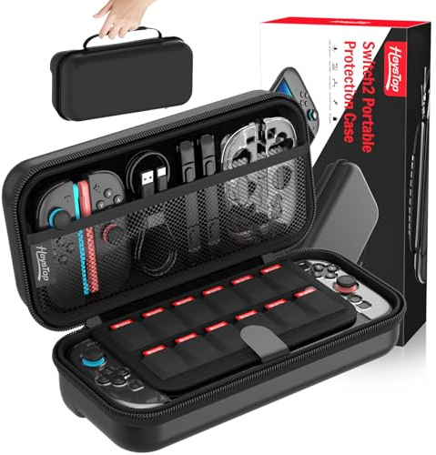 HEYSTOP Carrying Case for Nintendo Switch 2, Water-Resistant Hard Shell Travel Pouch with 12 Game Slots, Slim Storage Bag for Backpacking & Road Trip, Secure Straps & Dual Zippers, Black