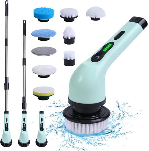 Tnfeeon Electric Spin Scrubber for Cleaning Bathroom Cordless Power Shower Scrubber with Extension Arm IPX6 Electric Cleaning Brush for Tile Tub Bathroom Bathtub Grout Tile (9