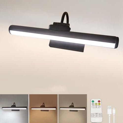 AoLa LED Spiegellampe Bad, 180° Drehbar Spiegelleuchte Dimmbar mit Fernbedienung Akku Wandleuchte mit magnetischer Saugfunktion Lange Aufladbar Wandlampe KüchenLampe Schminkleuchte