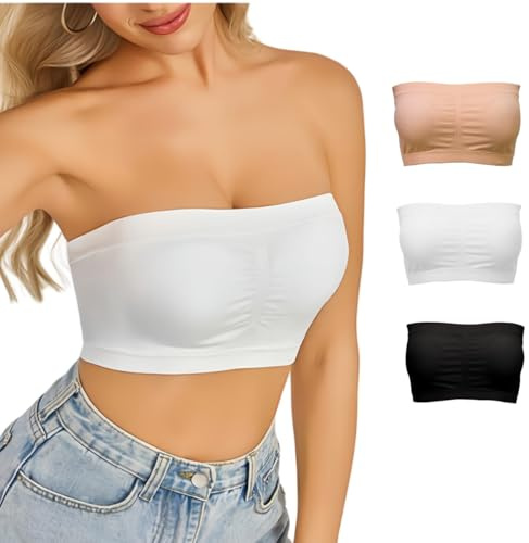 SHOCHX Damen Tube 3 Stück Top BH Bandeau Weiche Trägerlos BH Nahtlose Dehnbar Brust Wickeln (DE/NL/SE/PL, Alphanumerisch, L, Regular, Regular, Schwarz+Weiß+Beige)