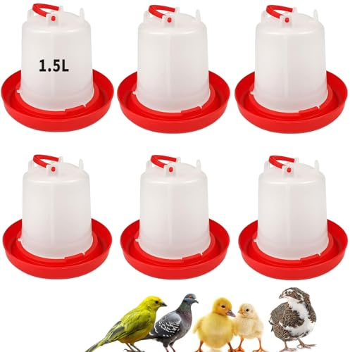 6-pack 1,5 L gravitationsmatat kycklingvatten för brooder – fjäderfädrickare | vattendispenser för babykycklingar, ankor, vaktel, duvor och användning i bakgårdsburen