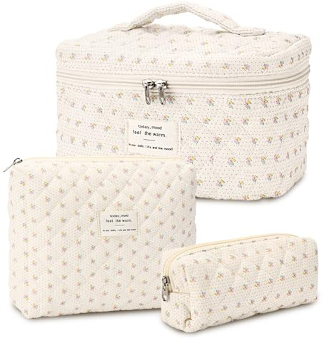 3er Set Kosmetiktasche Kulturtasche Damen, Kulturbeutel Make Up Tasche, Tragbare Schminktasche Makeup Bag Cosmetic Bag Waschtasche Groß für Frauen Mädchen Alltag und Reisen (Biene)