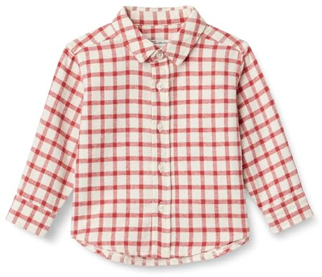 Amazon Essentials x Sofia Grainge Camisa de Franela de Cuadros con Botones Bebé Niño, Marfil Rojo Frambuesa Cuadros Ventana, 18 meses