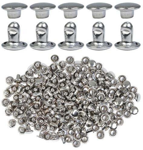 Selyse 300 Sets Doppelkappe Nieten 6mm, Leder Nieten aus Edelstahl, Hohlnieten für Leder, Metallnieten für Taschen, Schuhe, Gürtel, Kleidung und DIY Handwerk (Silber)