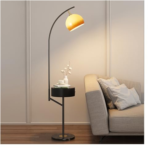 Moderne Lampadaire réglable avec table basse, lampe sur pied moderne avec chargeur sans fil et ports de chargement USB, lampadaire créatif for salon, chambre à coucher, bureau Lampe haute(Noir)