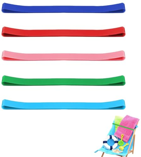 Lot de 5 bandes élastiques pour chaises longues et chaises de piscine – Coupe-vent – Pinces à serviettes de bain pour quai et baie de plage – Porte-serviettes de plage pour une utilisation sûre sur la