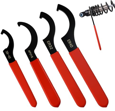 Vninkul 4 Piezas Juego de Llaves de Gancho,Llave de Gancho con Espiga 17/19/21/23cm,Llave de Precarga para Amortiguador,Llaves de Gancho con Nariz para Apretar o Aflojar Tuercas