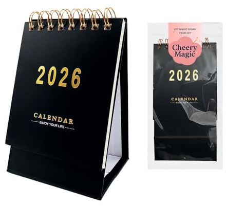 Mini Desk Calendar 2026-2027,Pocket Calendar from January 2026 to June 2027,Solid Color Portable Standing Flip for Home Office School (Black) A5MNZMTL26