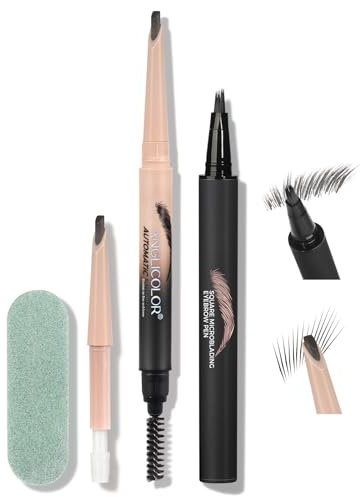 Anglicolor Eyebrow Pencil Set,Precise Brush Tip,Creates Natural,Hair-Like Brows,Lasts All Day,Easy-To-Color Microblading Eyebrow Pen(#03 gray brown Set)