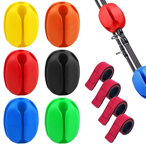 GZjiyu Porta cravatte in silicone per canna da pesca con 4 cinture per canna da pesca, 6 pezzi