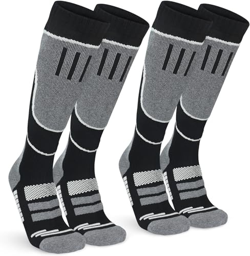 KOOOGEAR Chaussettes de ski pour femme - Chaussettes thermiques - 2 paires de chaussettes de snowboard - Épais - Hiver - Chaudes - Pour l'extérieur - Chaussettes de compression - Coussin