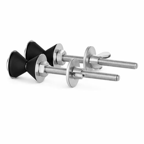 PlumbEZ Edelstahl-Bolzen-Set für WC-Spülkasten zu Wanne, Befestigung – M6 x 100 mm WC-Spülkastenschrauben mit konischen Gummi-Unterlegscheiben, Platten und Flügelmuttern – sicheres geschlossenes
