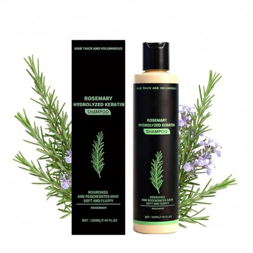 220 ml Rosmarin Shampoo mit hydrolysiertem Keratin – Pflegeshampoo für feines & kraftlos wirkendes Haar, Mehr Volumen-Gefühl & natürlicher Glanz, Sanfte Kopfhautpflege, Für Frauen & Männer