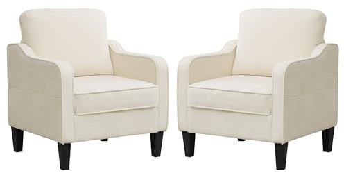 YUUIJOAA 2er Ohrensessel mit Armlehnen und Seitenfächern, Bequem und Modern, Fernsehsessel Relaxsessel Lesesessel für Wohnzimmer Büro Schlafzimmer, 155 KG belastbar, Beige