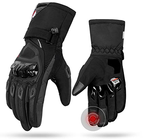 KEMIMOTO Guanti Moto Invernali, Guanti da Moto Invernali Uomo Donna con Touch Screen, Guanti Moto Impermeabile Protezione Leggero e Caldo per Motociclismo, Ciclismo