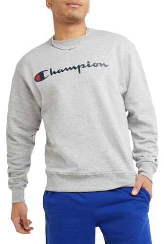 Champion Grafisk Powerblend Fleece Crew Sweatshirt för män, Oxford grå/Champion Script, L