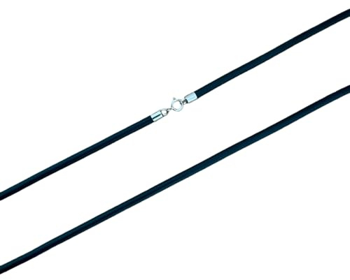 Minoplata Unisex-Halskette aus schwarzem Kautschuk und Silberverschluss, 50 cm, 3 mm, ideal zum Kombinieren mit Anhängern, Kreuzen und Engelsrufern aus Gold oder Silber