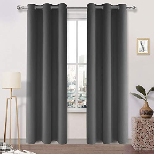 DWCN Grey Curtains for Living Room Blackout Curtain Eyelet Thermal Curtains & Drapes Bedroom Curtain 46 x 90 Inch 2 Panels