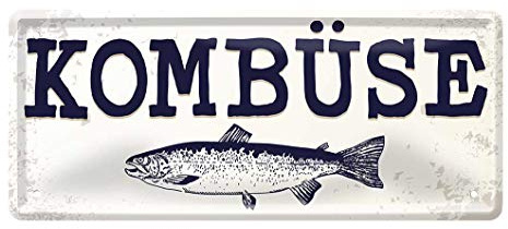 helges-shop Blechschild Kombüse - Metallschild Maritime Boot Yacht Deko - Retro Anker Fisch Deko Wand Schild - Geschenk Einzug - Maritim Dekoration Küche Fisch Restaurant Imbiss Laden - 28x12cm