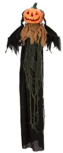 EUROPALMS Halloween Figur Kürbiskopf, animiert 115cm | Animierte Hängefigur Kürbiskopf