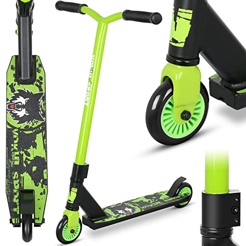 Stunt Scooter Joycruise Profi Scooters, Trick Stunt Roller für Jugendliche Kinder ab 6 Jahre Jungen Mädchen, Freistil Kick Scooter, 360 ° Lenkung Street Scooters Robuster 100mm Räder (Schwarz Grün)