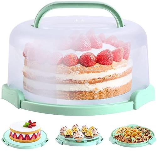 Porta Torte Ohuhu Rotondo Portatile 10 Pollici Con Coperchio, Scatola Con Base a Due Lati per Trasportare Noci Frutta, Ottimo Regalo per Le Donne
