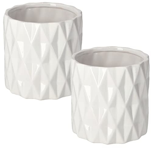 KOTARBAU® 2er Set Keramik Blumentopf Übertopf Glasiert Weiß Zylindrische Form