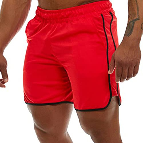 Genfien Sportshorts för herr, snabbtorkande, korta byxor, löparshorts, löpning, sportbyxor, fitness, träningsbyxor, sportbyxor, sportshorts för pojke, joggningsbyxor för herrar, röd, L