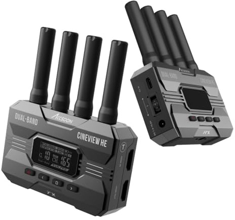 Accsoon CineView HE Sistema transmisor y Receptor HDMI inalámbrico, Banda Dual de 2.4 GHz/5 GHz, Alcance de 350 m (1200 pies), 0.06 s, Control de cámara HD para iOS y Android.