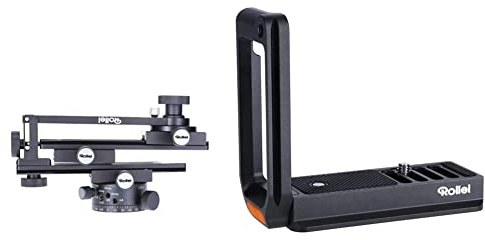 Rollei Panoramakopf 200 Mark II - 360 Grad Panoramakopf mit Transportkoffer zur sicheren Befestigung, bis zu 3kg, Acra Swiss kompatibel - Schwarz & Universal L-Bracket, Arca-Swiss kompatibler L-Winkel
