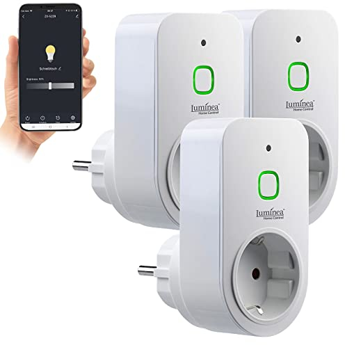 Luminea Home Control Steckdosendimmer: 3er Smarte WLAN-Dimmer-Steckdose mit Phasenabschnittsdimmer bis 200 W (LED-Dimmer-Steckdose, für Lampe, Halogenlampen)